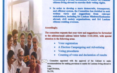 Establishing a formal mechanism to enable Sri Lankan citizens living abroad to exercise their voting rights