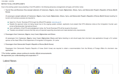 ETA Notice – Department of Immigration and Emigration of Sri Lanka