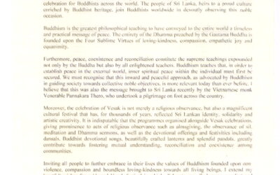 Vesak Message English from His Excellency The President