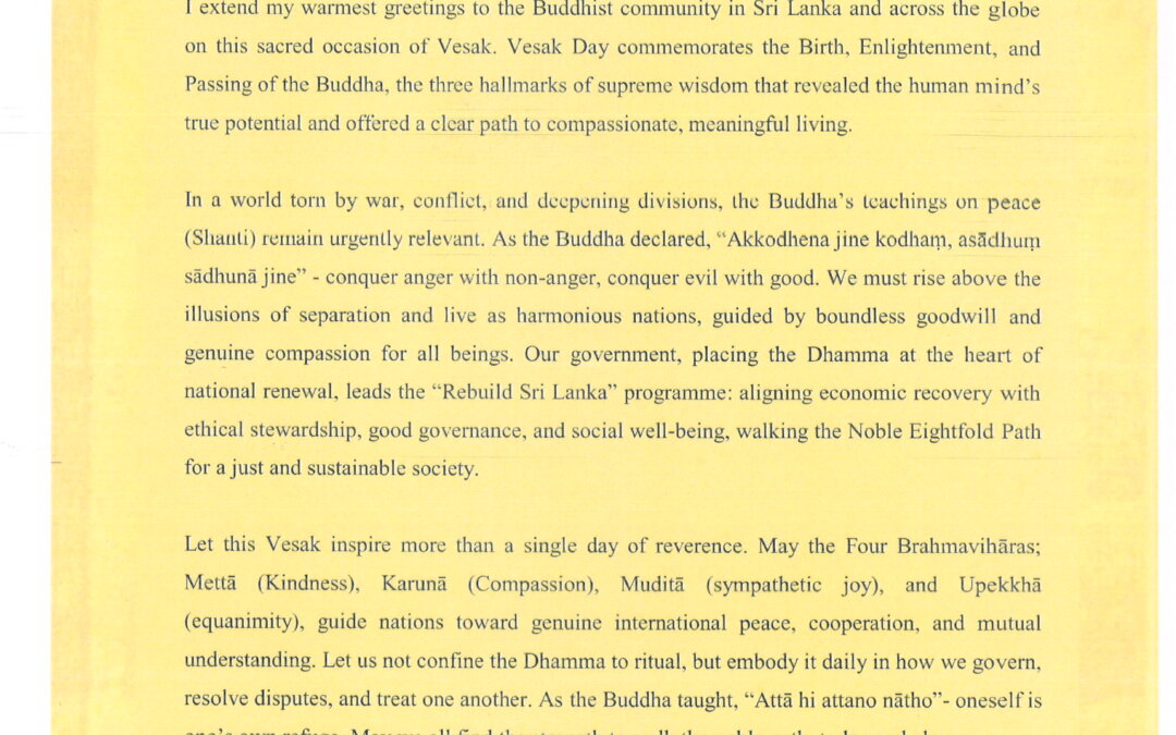 Vesak Message in English from the Hon. Minister of Foreign Affairs, Foreign Employment and Tourism